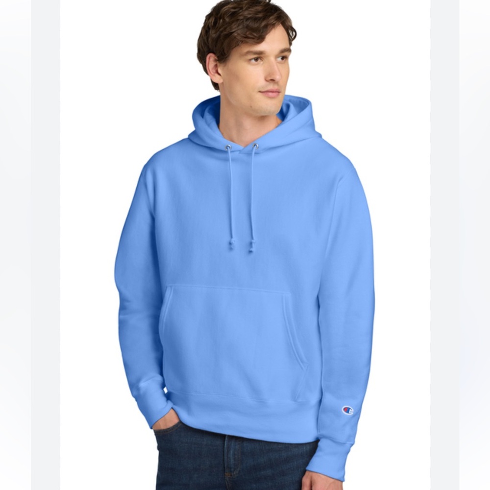 Champion Men's Reverse Weave Heavyweight Light Blue Hoodie Sweatshirt